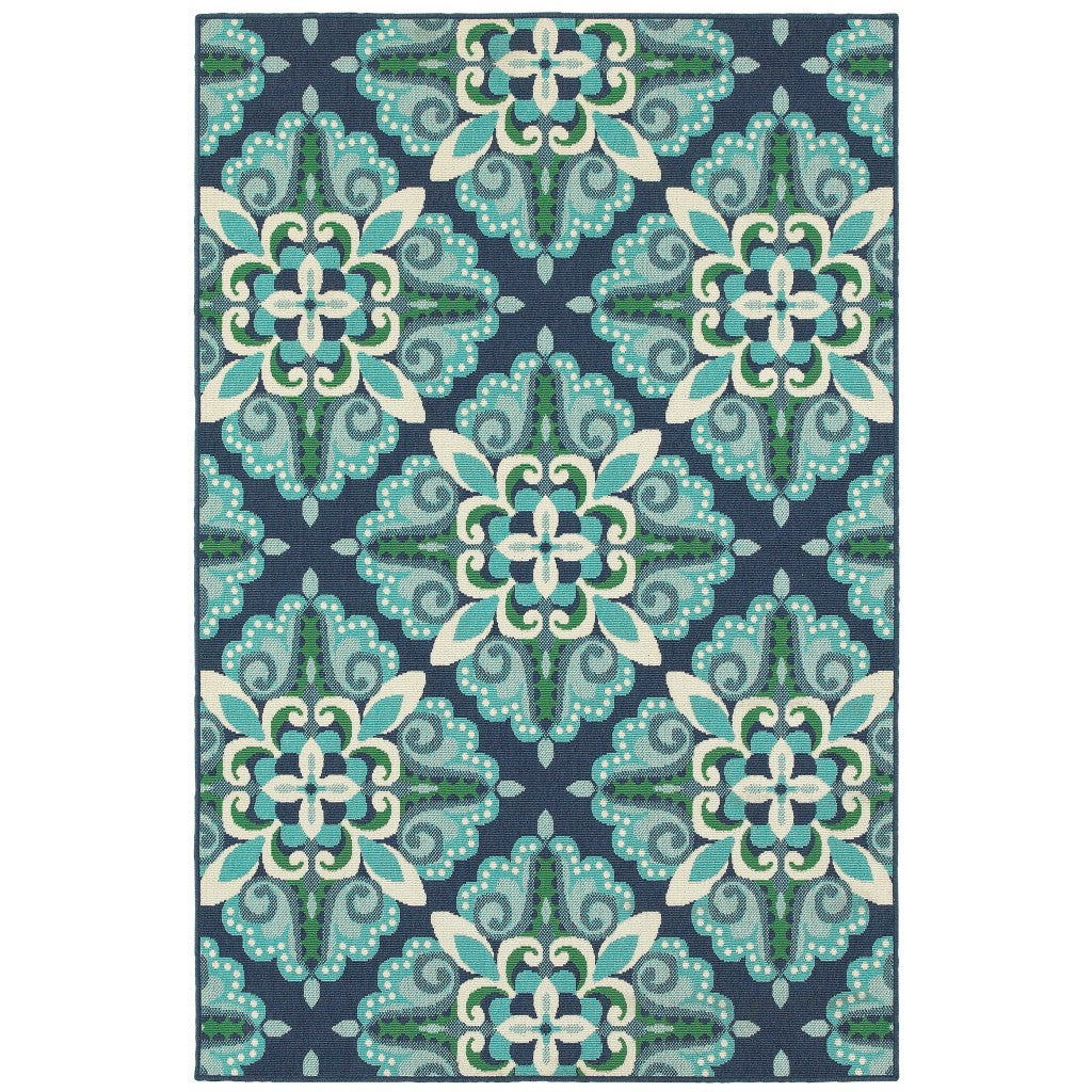 2' X 8' Blue and Green Indoor Outdoor Area Rug