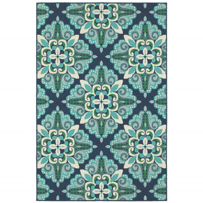 2' X 8' Blue and Green Indoor Outdoor Area Rug