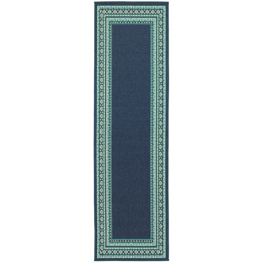 2' X 8' Blue and Green Indoor Outdoor Area Rug