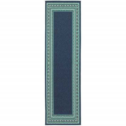 2' X 8' Blue and Green Indoor Outdoor Area Rug