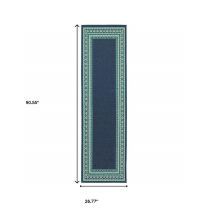 2' X 8' Blue and Green Indoor Outdoor Area Rug