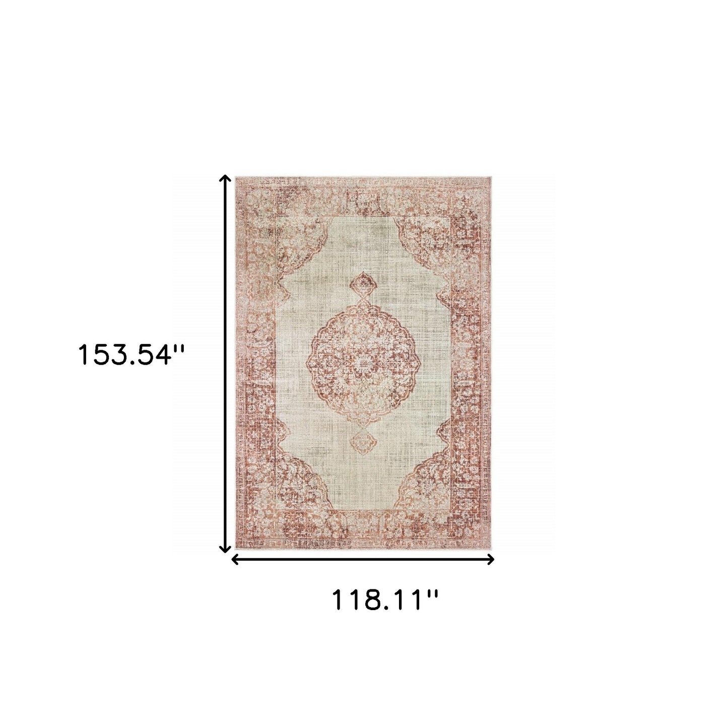 10' X 13' Ivory And Pink Medallion Area Rug - 20.0" (L) x 34.0" (W) x 0.39" (H)