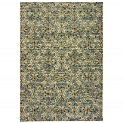 2’X8’ Ivory And Blue Geometric Runner Rug