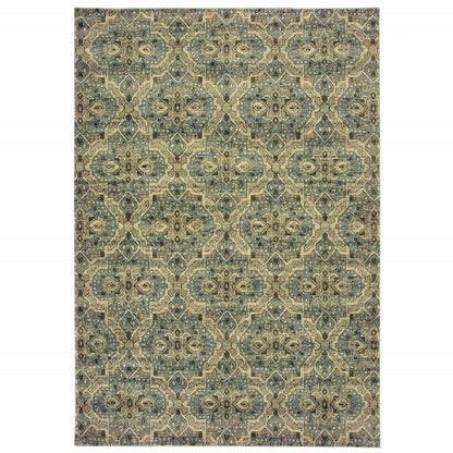 2’X8’ Ivory And Blue Geometric Runner Rug