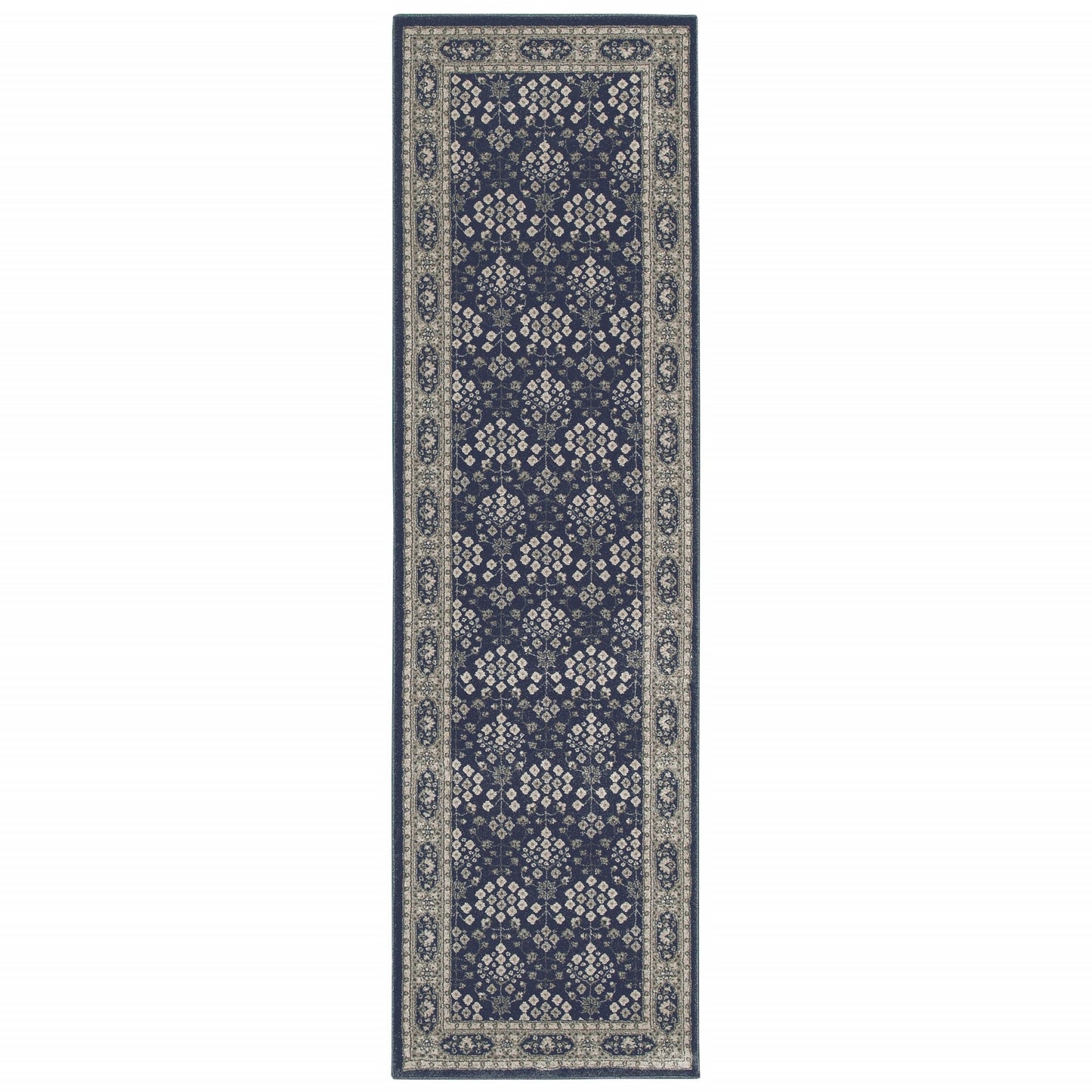 2’X8’ Navy And Gray Floral Ditsy Runner Rug