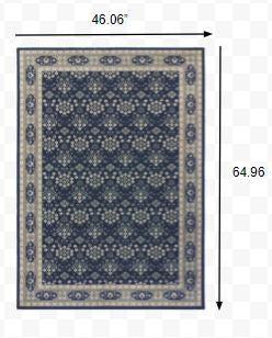 2’X8’ Navy And Gray Floral Ditsy Runner Rug