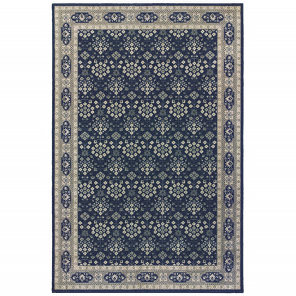 2’X8’ Navy And Gray Floral Ditsy Runner Rug