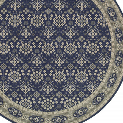 2’X8’ Navy And Gray Floral Ditsy Runner Rug