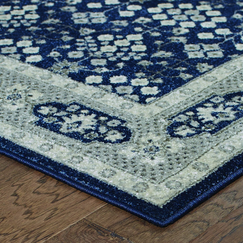 2’X8’ Navy And Gray Floral Ditsy Runner Rug