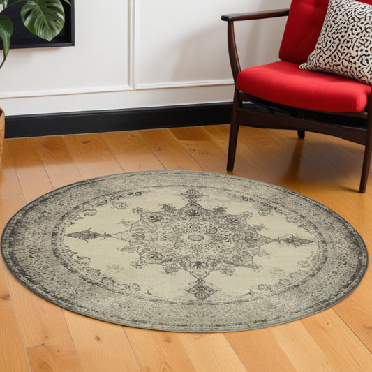 8‚Äö√Ñ√∂‚àö√ë‚àö¬• Round Ivory And Gray Pale Medallion Area Rug - 94.49" (H) x 94.49" (W) x 0.32" (D)