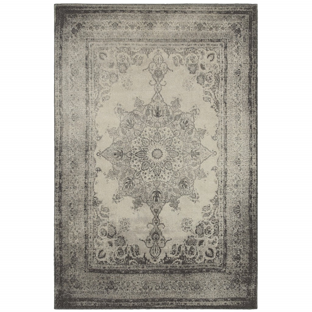 10' X 13' Ivory And Gray Pale Medallion Area Rug - 22.0" (L) x 34.0" (W) x 1.0" (H)