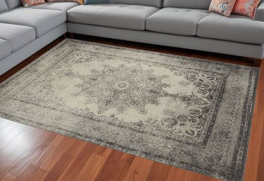 10' X 13' Ivory And Gray Pale Medallion Area Rug - 22.0" (L) x 34.0" (W) x 1.0" (H)