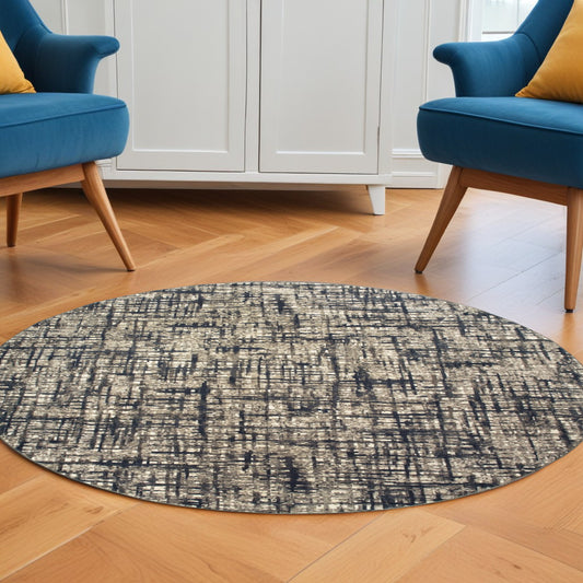 8‚Äö√Ñ√∂‚àö√ë‚àö¬• Round Gray And Navy Abstract Area Rug - 94.49" (H) x 94.49" (W) x 0.32" (D)