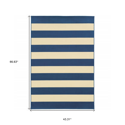 4' x 6' Blue and Ivory Indoor Outdoor Area Rug