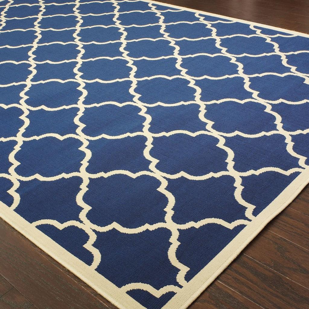 2' X 4' Blue and Ivory Indoor Outdoor Area Rug - FurniFindUSA