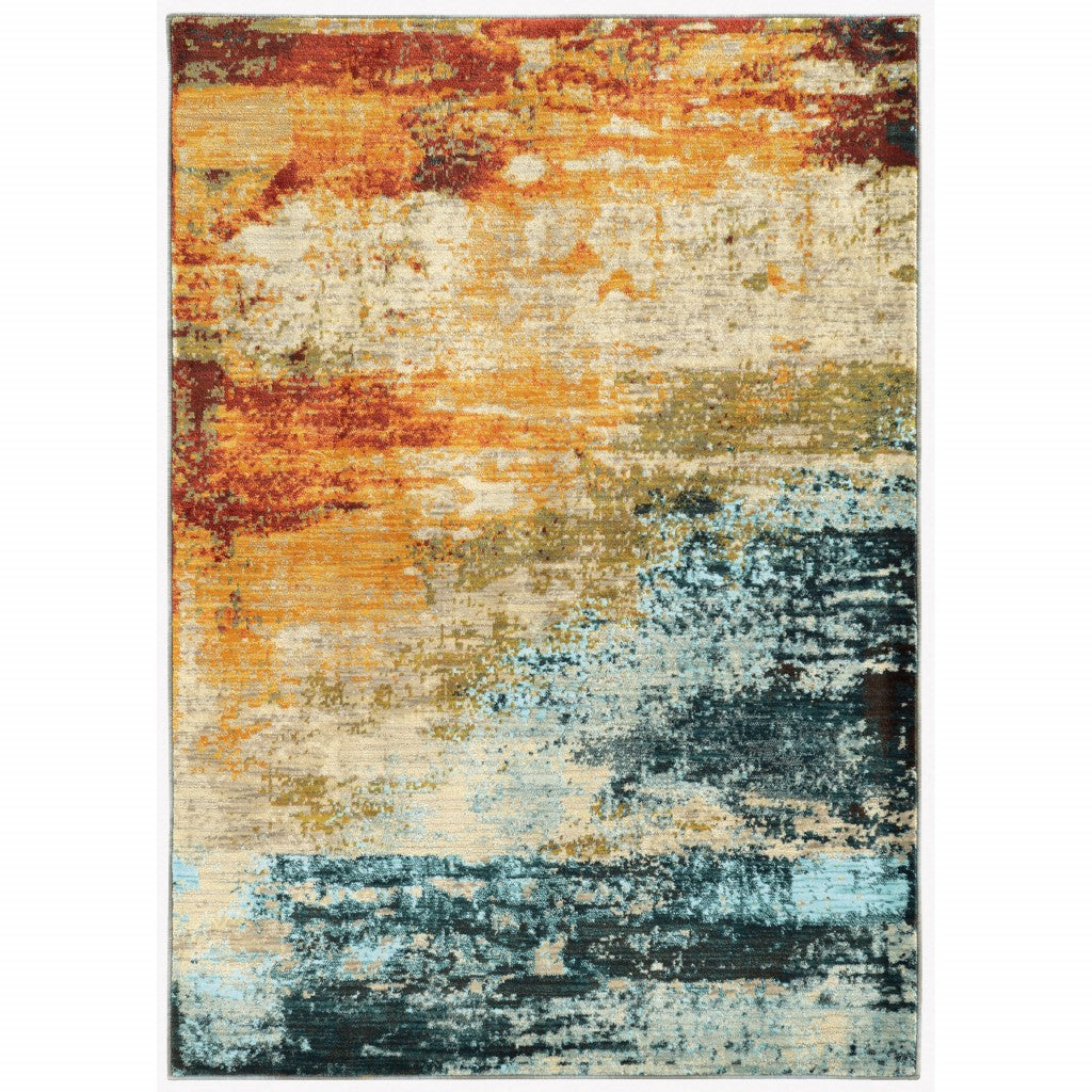 2' X 3' Blue And Red Distressed Scatter Rug - 48.0" (L) x 72.0" (W) x 0.25" (H)