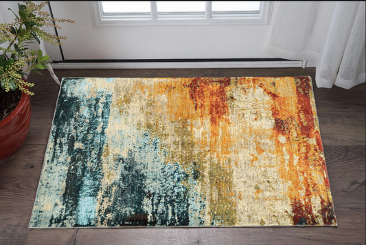 2' X 3' Blue And Red Distressed Scatter Rug - 48.0" (L) x 72.0" (W) x 0.25" (H)