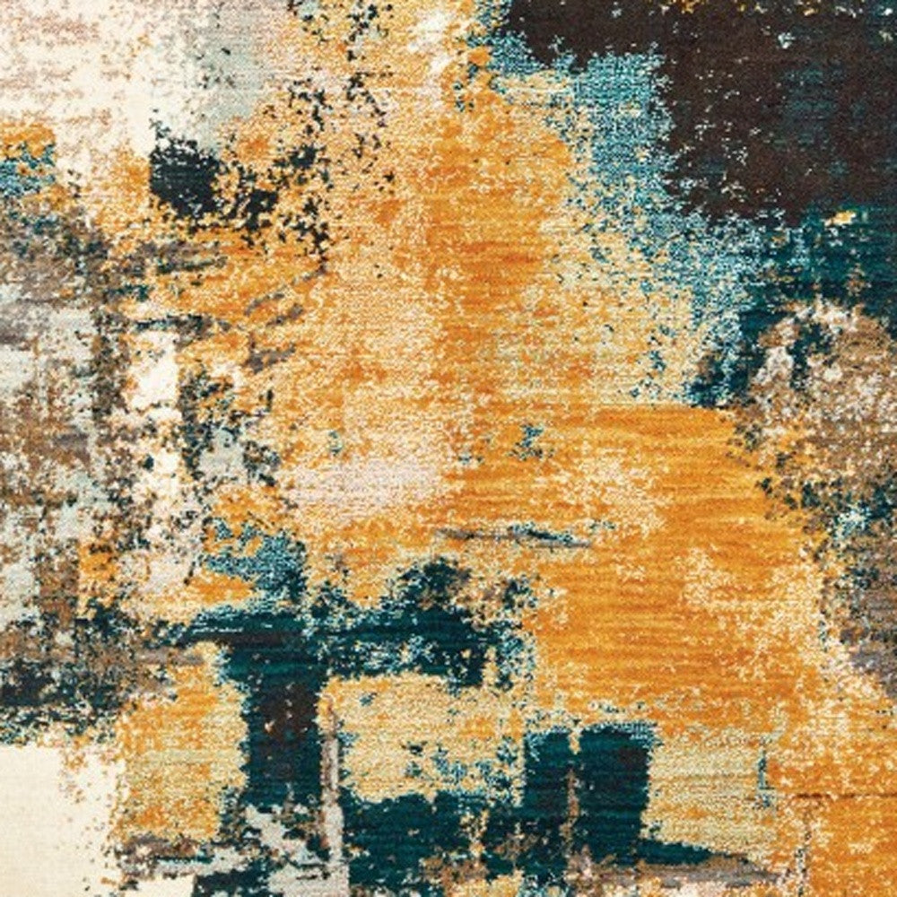 10' X 13' Blue And Gold Abstract Strokes Area Rug