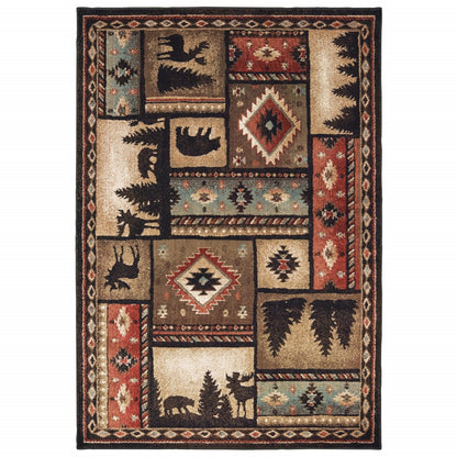 2’X8’ Black And Brown Nature Lodge Runner Rug