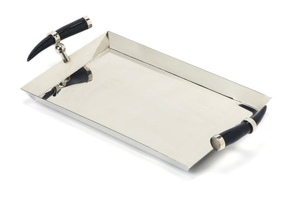 19" Silver Stainless Steel Serving Tray With Horn Handles HomeRoots