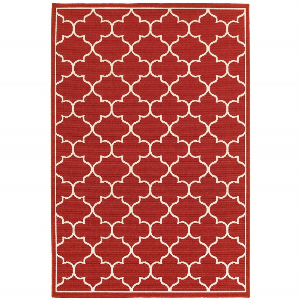2' X 3' Red And Ivory Indoor Outdoor Area Rug — view 1