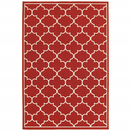 2' X 3' Red And Ivory Indoor Outdoor Area Rug