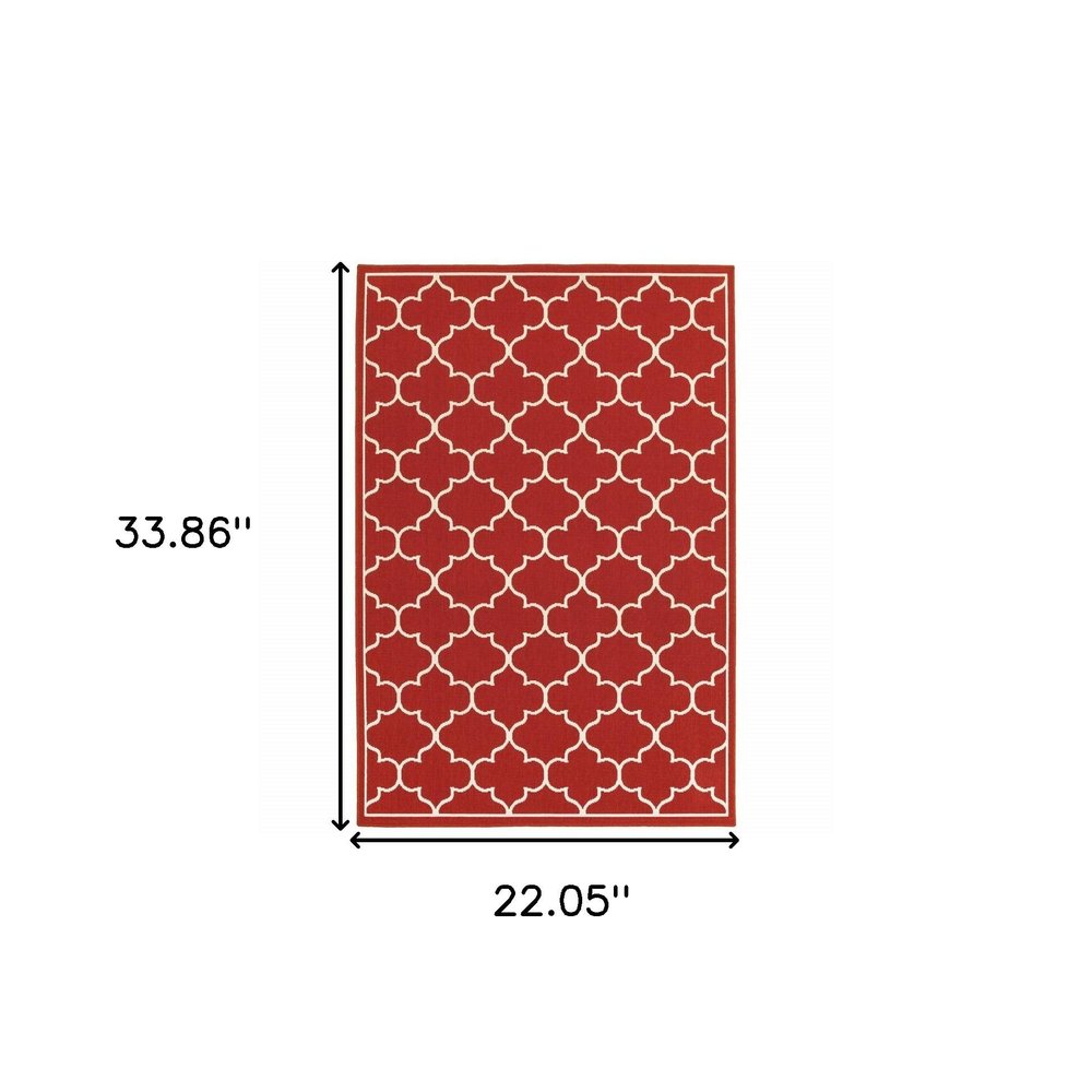 2' X 3' Red And Ivory Indoor Outdoor Area Rug — view 3