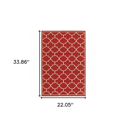 2' X 3' Red And Ivory Indoor Outdoor Area Rug HomeRoots