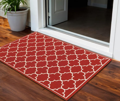 2' X 3' Red And Ivory Indoor Outdoor Area Rug HomeRoots