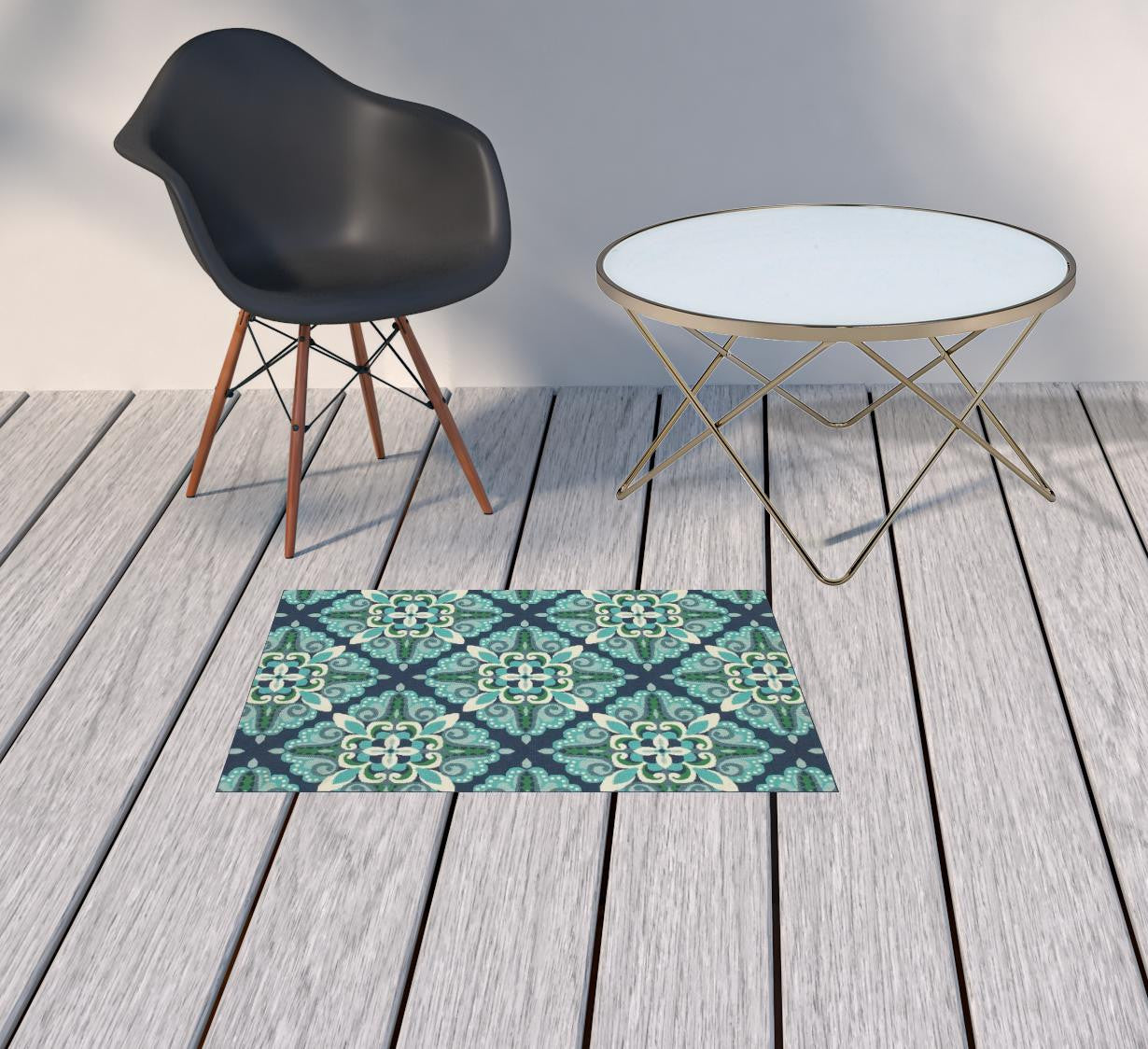 2' X 8' Blue and Green Indoor Outdoor Area Rug