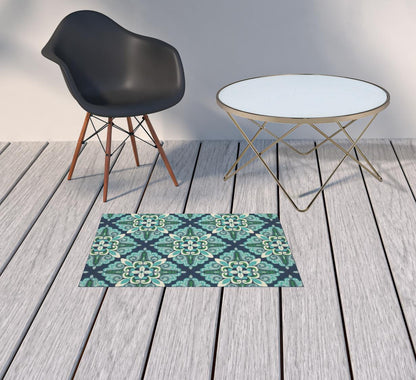 2' X 8' Blue and Green Indoor Outdoor Area Rug