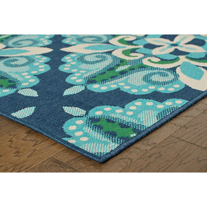 2' X 8' Blue and Green Indoor Outdoor Area Rug