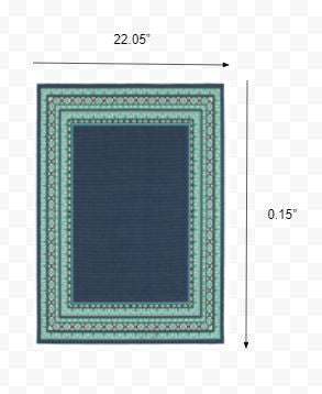 2' X 8' Blue and Green Indoor Outdoor Area Rug