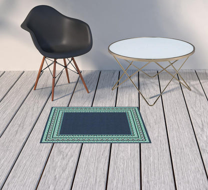 2' X 8' Blue and Green Indoor Outdoor Area Rug