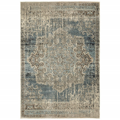 2' X 3' Blue and Ivory Power Loom Area Rug - 48.0" (L) x 72.0" (W) x 0.4" (H)