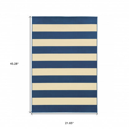 4' x 6' Blue and Ivory Indoor Outdoor Area Rug