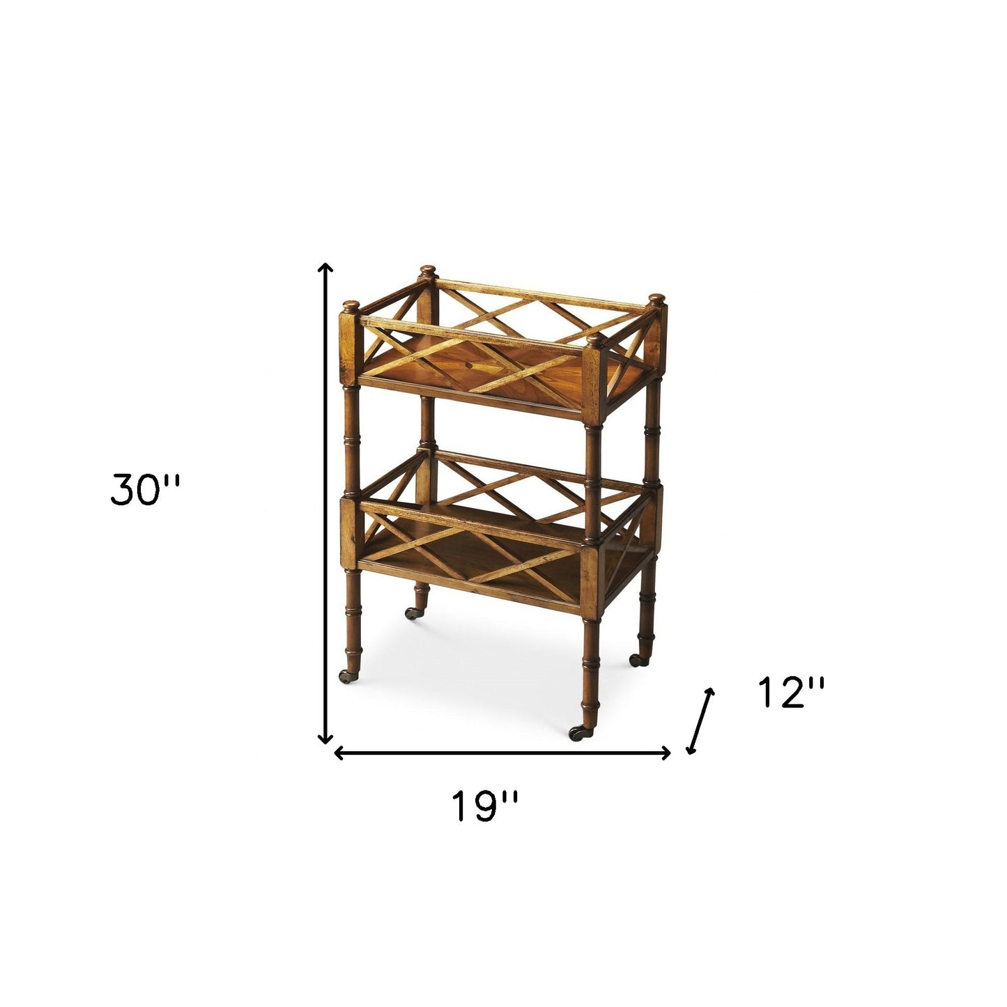 19" Golden Brown Wood Two Tier Rolling Kitchen Cart