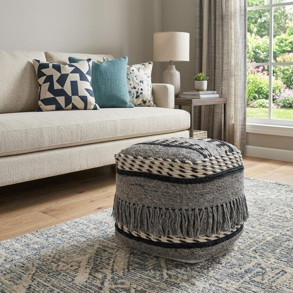 21" Gray Pouf Ottoman HomeRoots