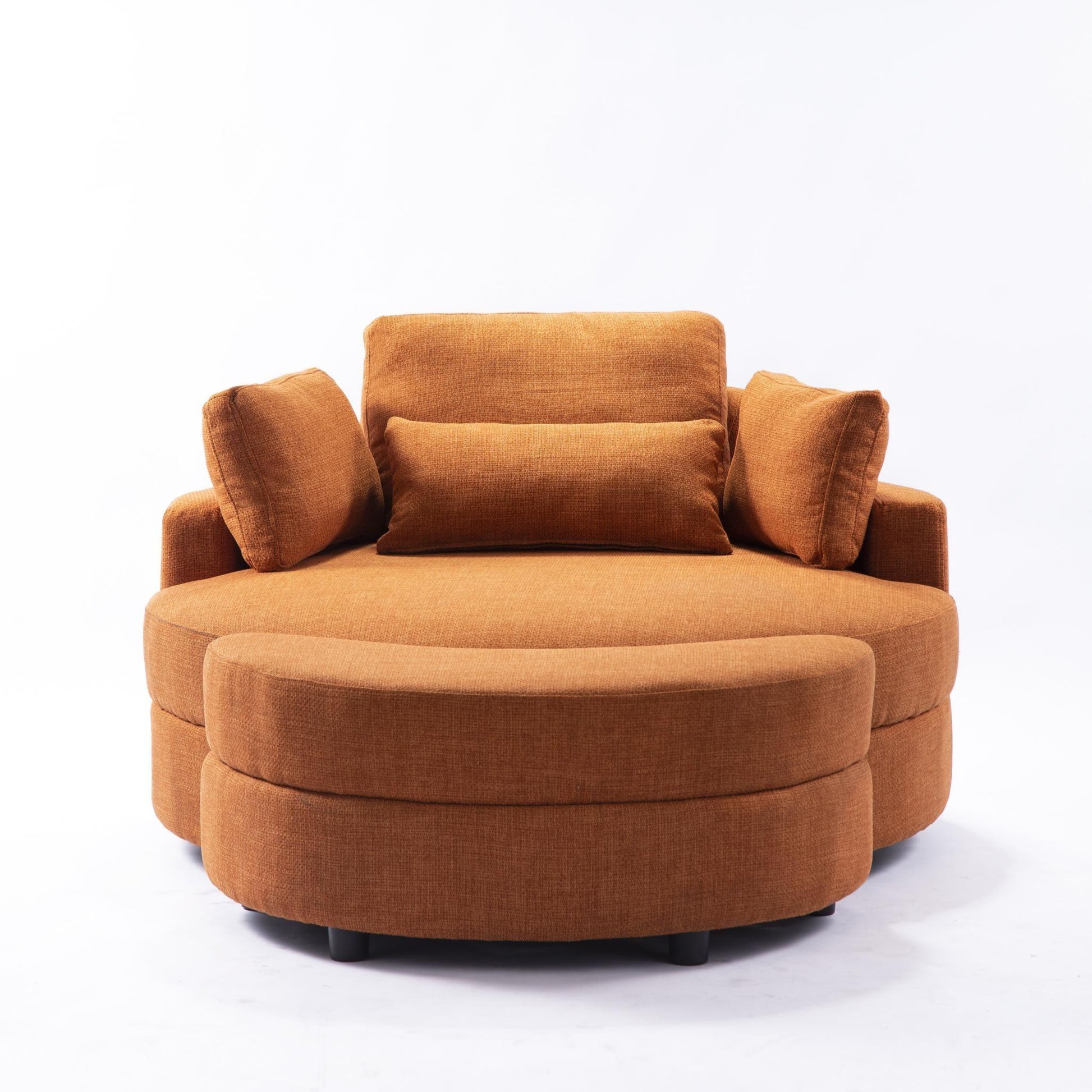 Large round chair with storage linen fabric for living room hotel with cushions - FurniFindUSA