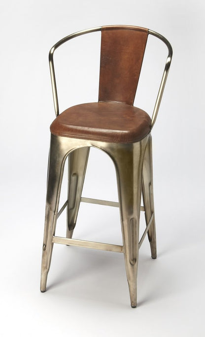 28" Brown and Gold Iron Bar Chair HomeRoots