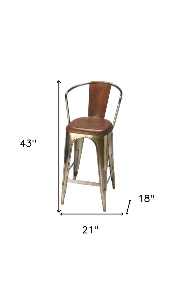 28" Brown and Gold Iron Bar Chair HomeRoots
