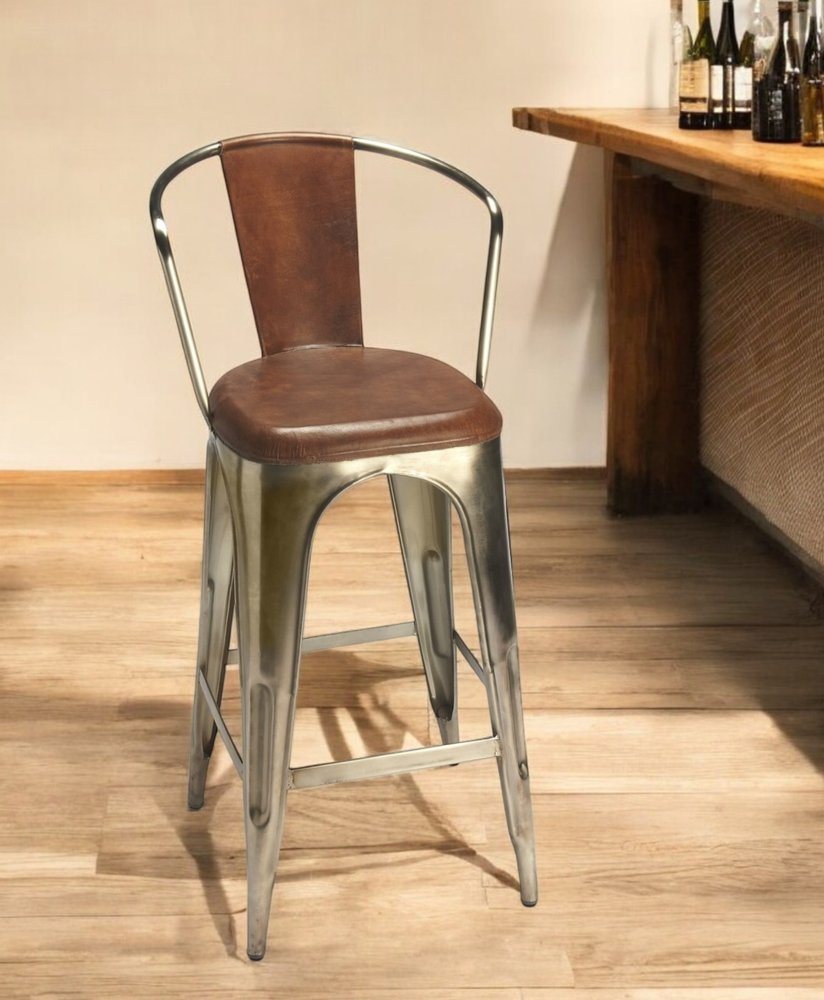 28" Brown and Gold Iron Bar Chair HomeRoots