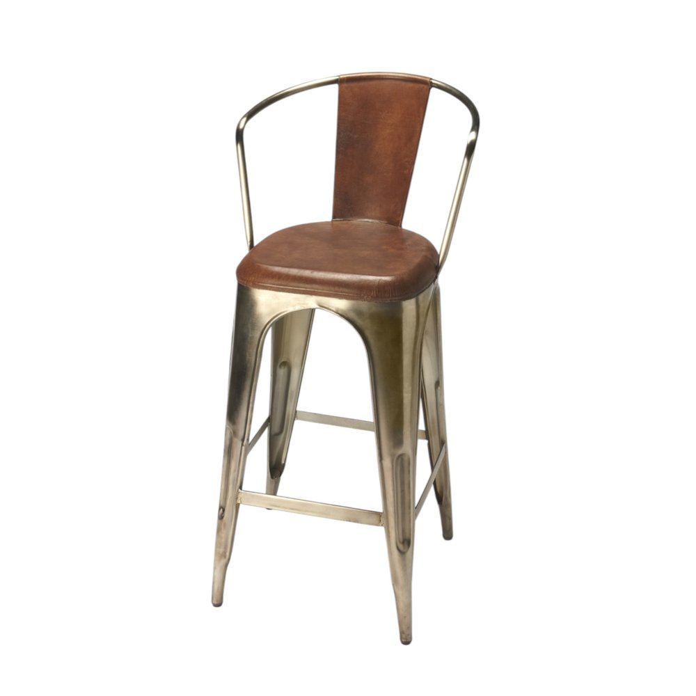 28" Brown and Gold Iron Bar Chair HomeRoots