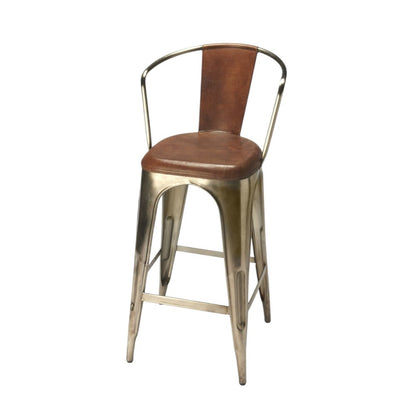 28" Brown and Gold Iron Bar Chair HomeRoots