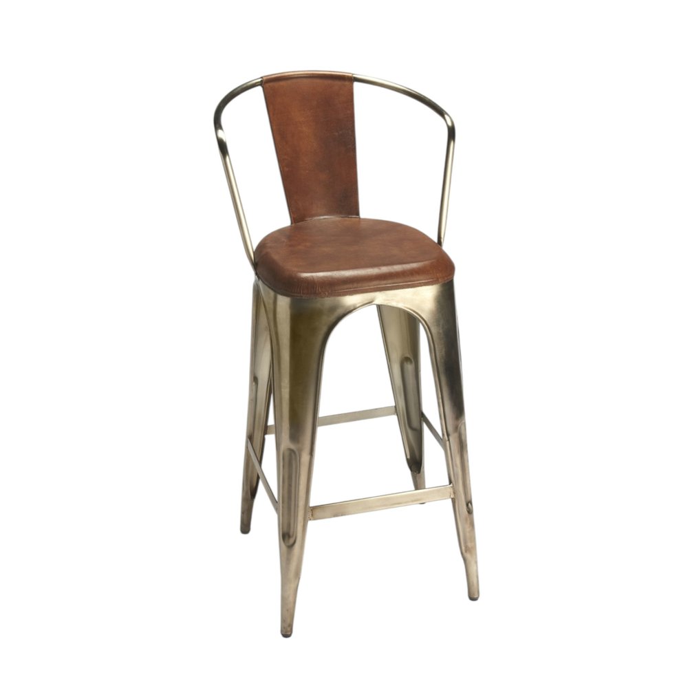 28" Brown and Gold Iron Bar Chair HomeRoots