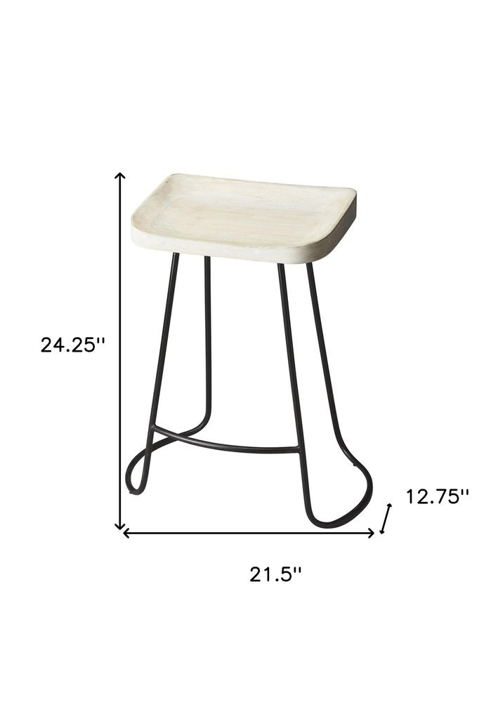 21" Off White and Black Manufactured Wood and Iron Backless Counter Height Bar Chair HomeRoots