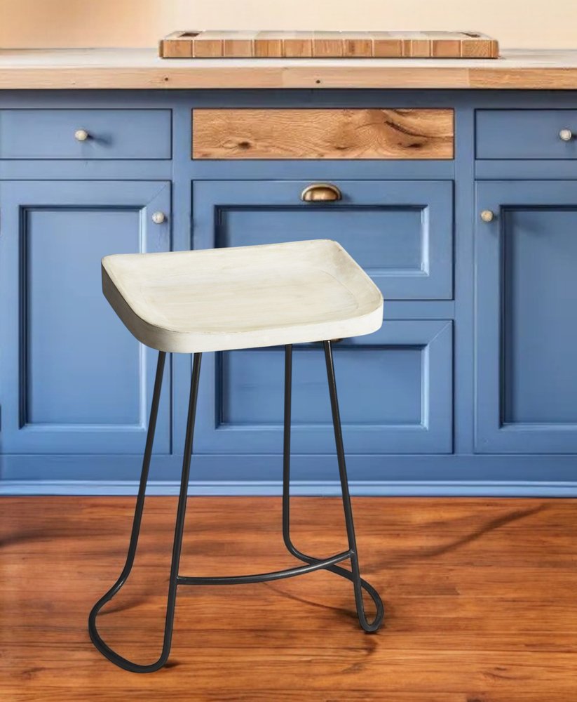 21" Off White and Black Manufactured Wood and Iron Backless Counter Height Bar Chair HomeRoots