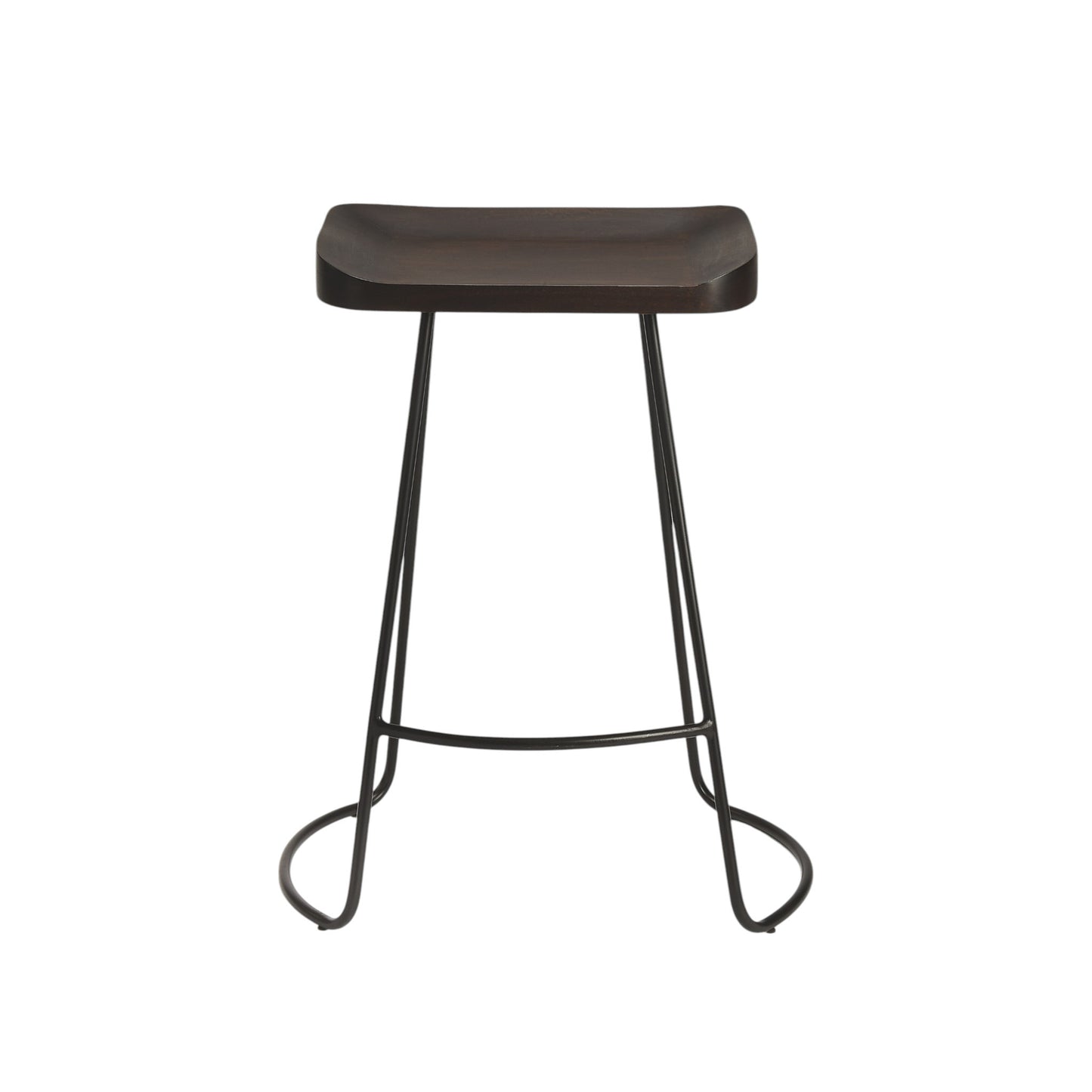 26" Dark Brown and Black Manufactured Wood and Iron Backless Counter Height Bar Chair