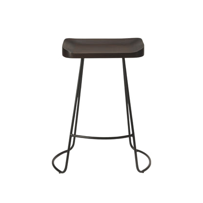 26" Dark Brown and Black Manufactured Wood and Iron Backless Counter Height Bar Chair