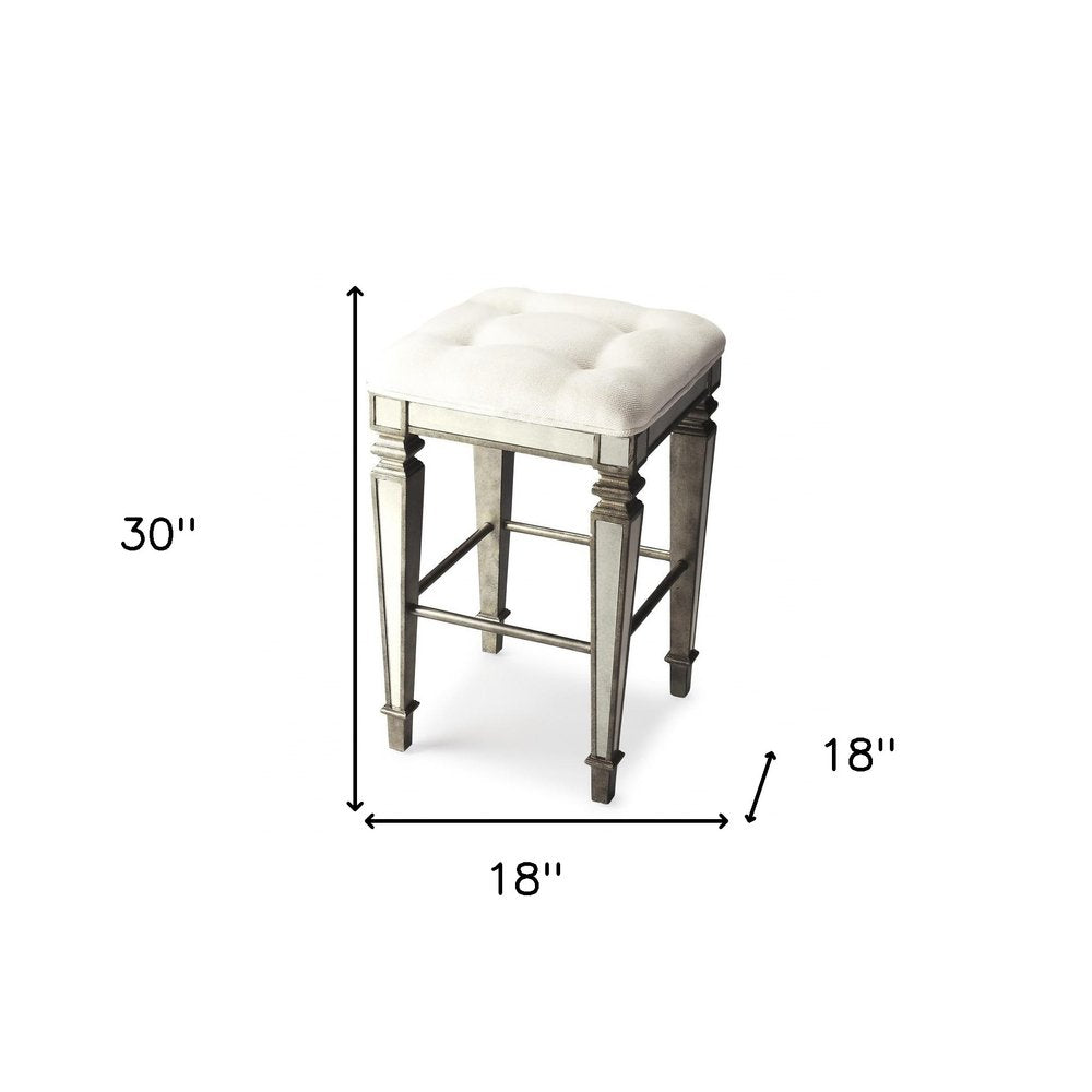 30" White and Silver Solid and Manufactured Wood Backless Counter Height Bar Chair - FurniFindUSA